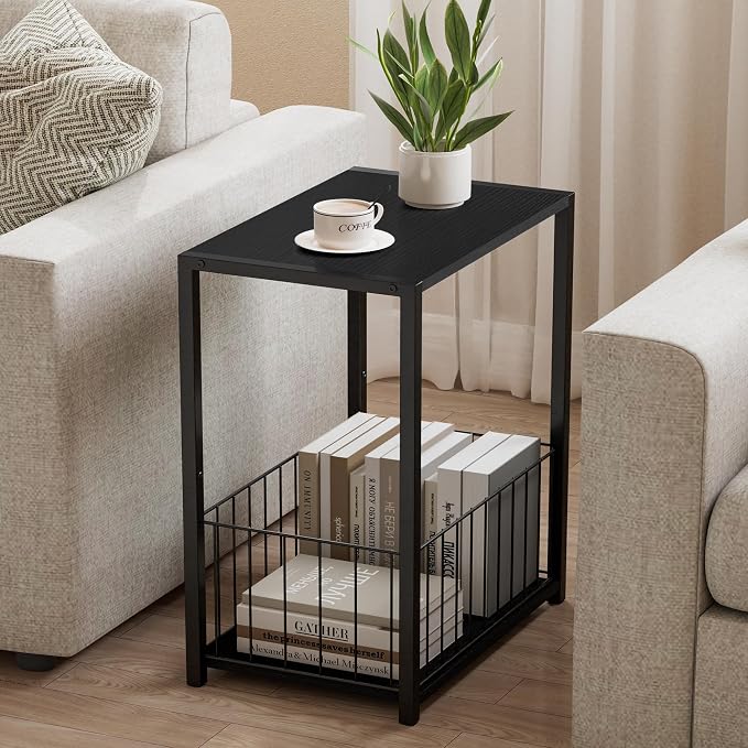 Homleke Side Table with Magazine Holder, Record Player Stand with LP Shelf - Image 9