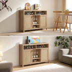 SICOTAS Rattan Coffee Bar Cabinet, Farmhouse Liquor Cabinet - Image 7