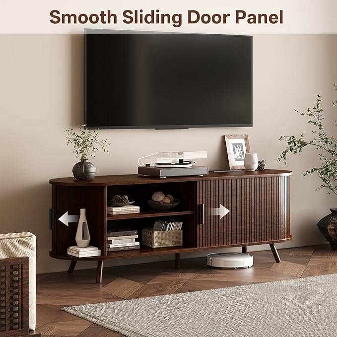 55 inch TV Stand with Power Outlet, Fluted Entertainment Center - Image 5