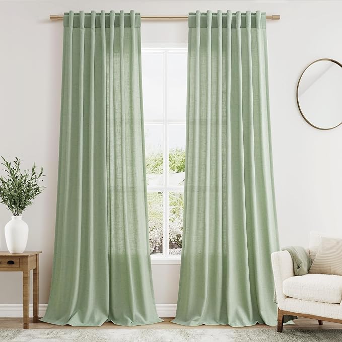Mist Sage Linen Curtains 108 Inches Long by Nanspring
