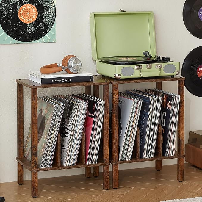LELELINKY 2-Tier Bamboo Record Player Stand Set of 2 by LELELINKY