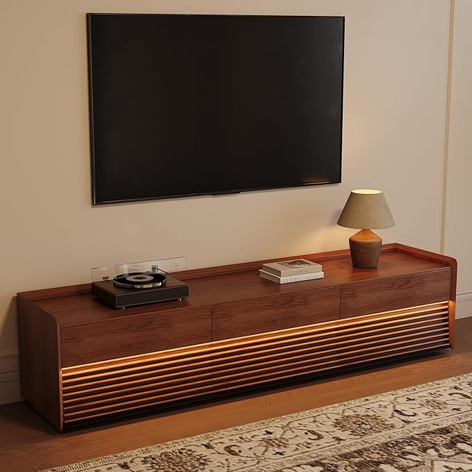 POVISON Fully-Assembled Mid Century Modern TV Stand, 78.74" Wood Media Console by POVISON