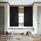 Black Pleated Linen Blend Semi Sheer Rustic Kitchen Curtains 63 Inch Long | - Image 2