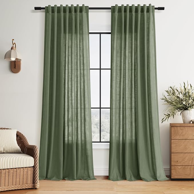 Forest Green Linen Curtains 108 Inches Long by Nanspring
