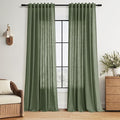 Forest Green Linen Curtains for Living Room 120 Inches Long Light Filtering by Nanspring