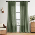 Forest Green Linen Curtains for Living Room 90 Inches Long Light Filtering Semi by Nanspring