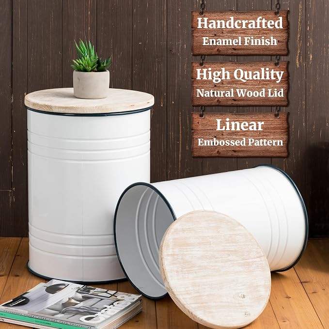 Glitzhome Rustic Storage Ottoman Seat Stool, Farmhouse End Table, Galvanized - Image 5
