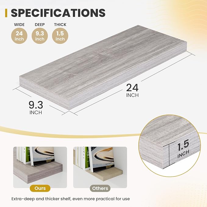 Acovy 24 Inch Floating Shelves, 9.3" Deep Floating Shelf Wall Mounted, Rustic - Image 3