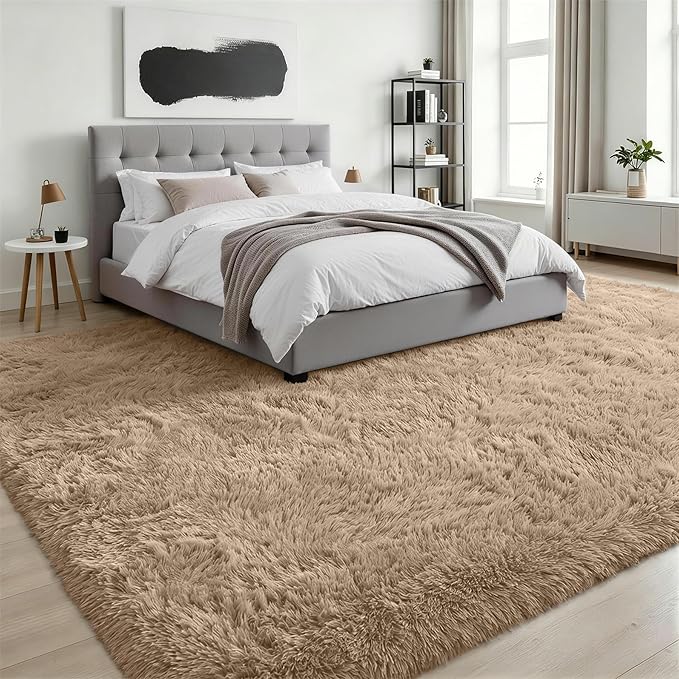 9x12 Area Rug Living Room Bedroom: Fluffy Plush Shag Carpet Beige | - Image 3