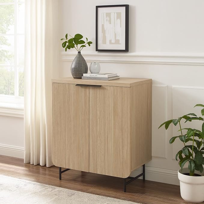 Walker Edison Reema Fluted Door Accent Table, 32 Inch, Coastal Oak - Image 2