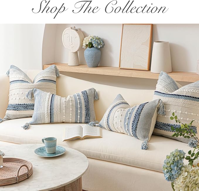 Coastal Blue Decorative Lumbar Pillow Cover 14x36 Boho Long Body Pillow - Image 6