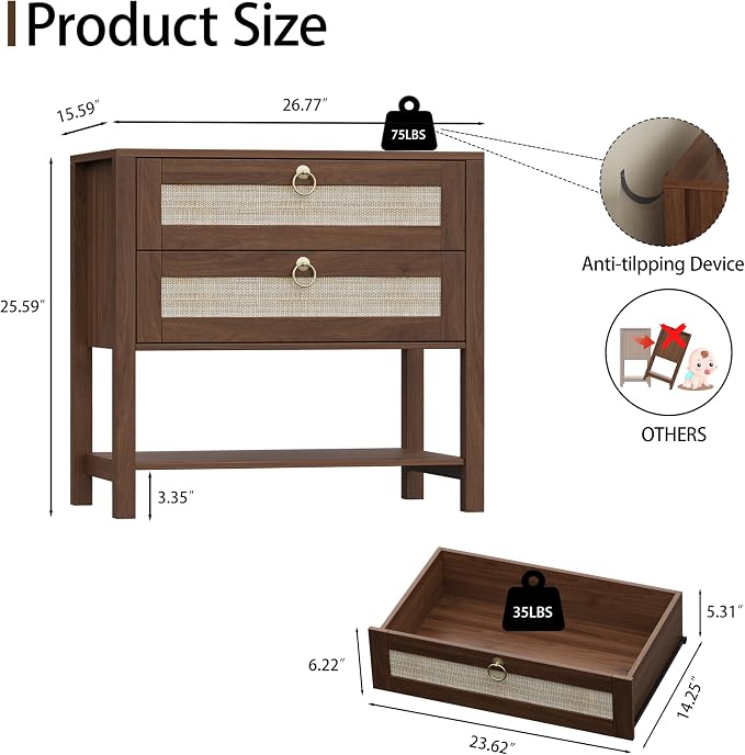 Xixini Nightstand wih 2 Drawers & Open Shelf, Small Mid Century Modern Night - Image 2