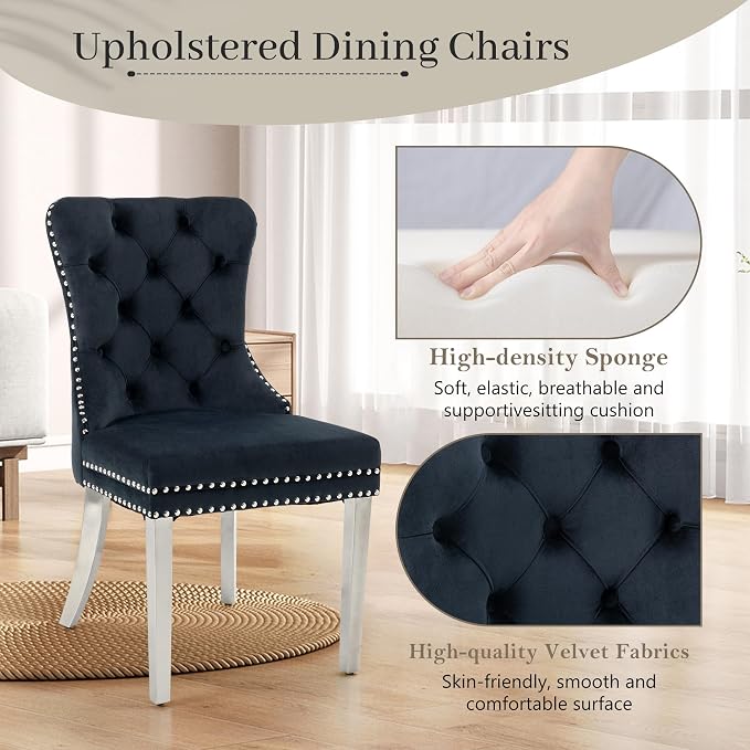 KCC Velvet Dining Chairs Set of 6, Upholstered High-end Tufted Dining Room Chair - Image 4