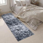 2.6x10 Washable Runner Rug:Modern Abstract Indoor Carpet Black | - Image 4