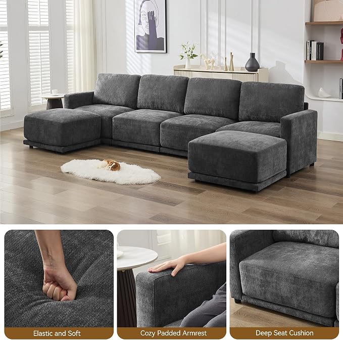 110.6" L Shaped Sectional Sofa, Modular Cloud Deep Seat Couch - Image 4