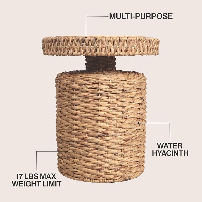 JONATHAN Y Marisol 24" Round Woven Water Hyacinth Side Table - Image 4