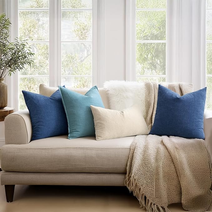 MIULEE Navy Blue Chenille Couch Lumbar Throw Pillow Covers, 12x20 | Set of 2 - Image 3