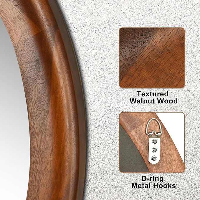 Round Wood Mirrors 30 Inch, Rustic Decorative Transitional Wall Mirror - Image 5