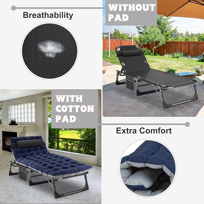 ABORON Heavy Duty Tanning Chair, 5-Gear Outdoor Folding Chaise Lounge Chair - Image 9