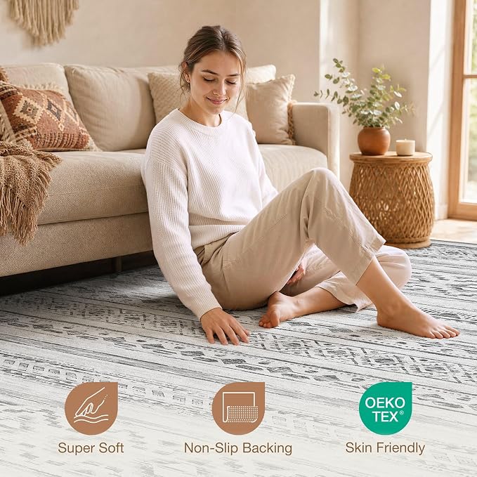 cotiled 6x9 Area Rugs for Living Room: Boho Washable Rug for Dining Room | - Image 4