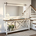 27"x49" Large Whitewashed Barn Door Wall Mirror, Horizontal Solid Wood Framed - Image 2