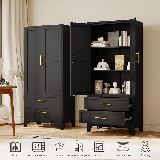 GAIOUS Steel Pantry Cabinet, 2 Adjustable Shelf and 2 Drawers, Freestanding - Image 4