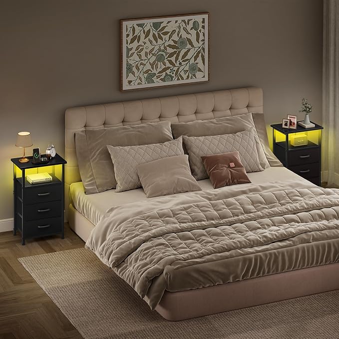 Vagusicc Night Stand with Charging Station, LED Nightstand - Image 8