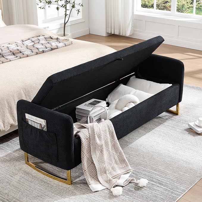 65" Storage Ottoman Bench, Chenille Storage Bench - Image 6