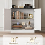 Bookshelf with Doors, Floor Standing Display Storage Cabinet - Image 7