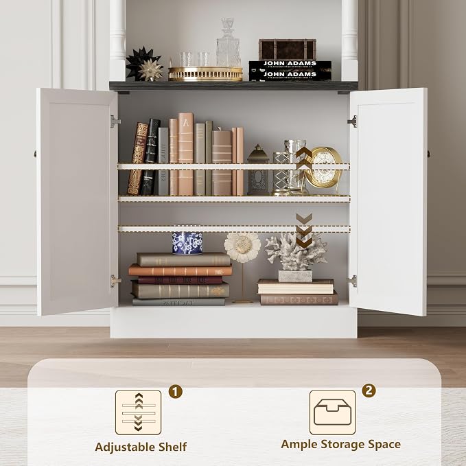 Bookshelf with Doors, Floor Standing Display Storage Cabinet - Image 7