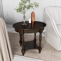 Solid Wood Oval End Table with Drawer and Storage Shelf, Vintage Walnut by JESONVID