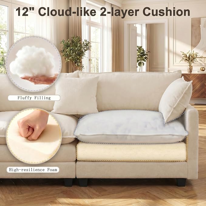 111.4" V-Shaped Corner Couch Sectional｜5 Seat Customizable Modular Cloud - Image 4