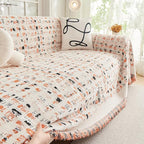 DREAMINGO Abstract Chenille Couch Cover Blanket Beige Orange Black Boho Sofa - Image 2