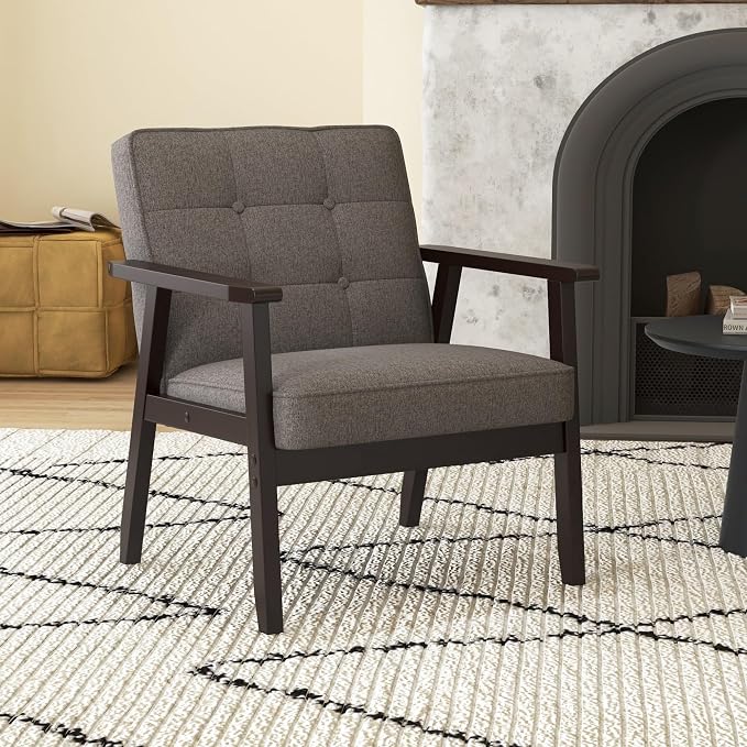 Modern Accent Chair with Arm Rest, Upholstered Linen Fabric Leisure Chair with - Image 3