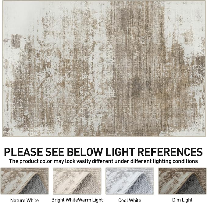 9x12 Area Rugs for Living Room: Washable Abstract Brown White Carpet | Non-slip - Image 7