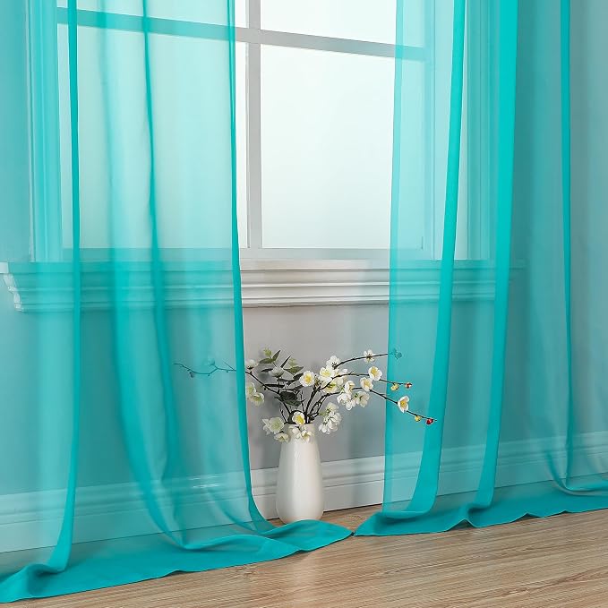 2 Panels Sheer Curtains 108 Inches Long, Light Filtering Semi Transparent - Image 2