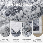 2.6x8 Washable Runner Rug：Modern Abstract Soft Carpet Dark Black | - Image 6