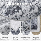 2.6x14 Washable Runner Rug:Modern Abstract Soft Carpet Dark Black | - Image 4