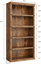 GarveeHome 5 Tier Farmhouse Bookcase, 67.4" Tall Book Shelf - Image 2