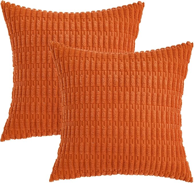 MIULEE Fall Corduroy Decorative Throw Pillow Covers 18x18 Orange Pack of 2 | - Image 6