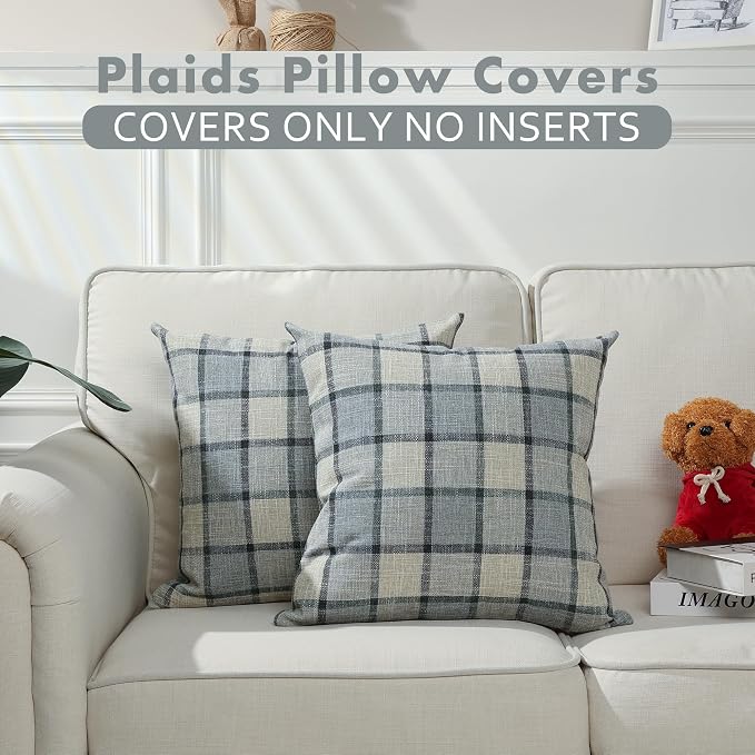 Stellhome Pack of 2 Linen Buffalo Check Decorative Throw Pillow Covers - Image 5