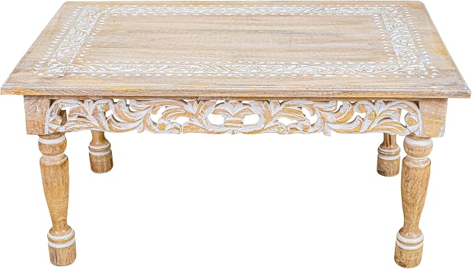 Rectangular Wooden Coffee Table 36x24x18 Inch – Beige Finish - Image 4