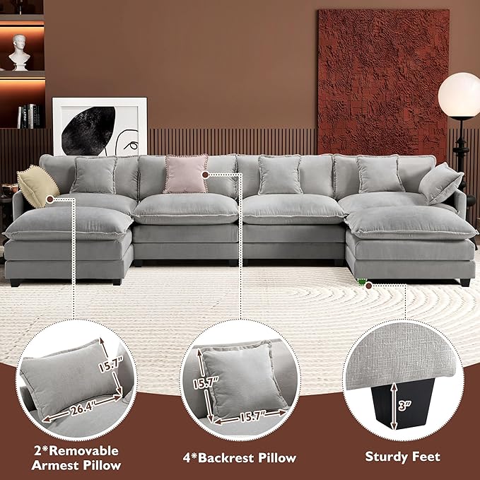 Ihanherry 146" U-Shaped Modern Sofa Modular Sectional Cloud Couch - Image 6