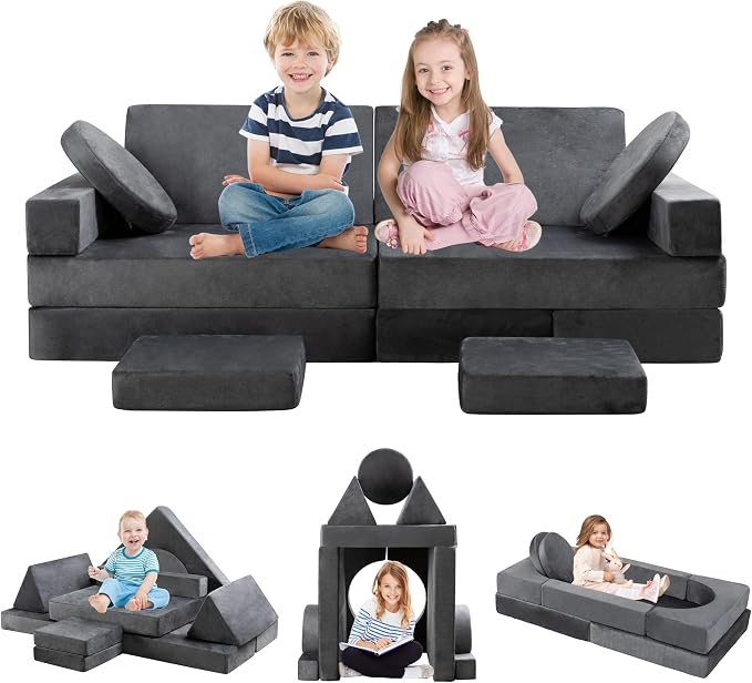JY QAQA 18Pcs Modular Kids Play Couch Set, Toddler Sectional Sofa by JYQAQA