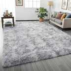 Light Grey Shaggy Abstract Area Rug 6x9 Feet, Plush Fluffy Rugs - Image 5
