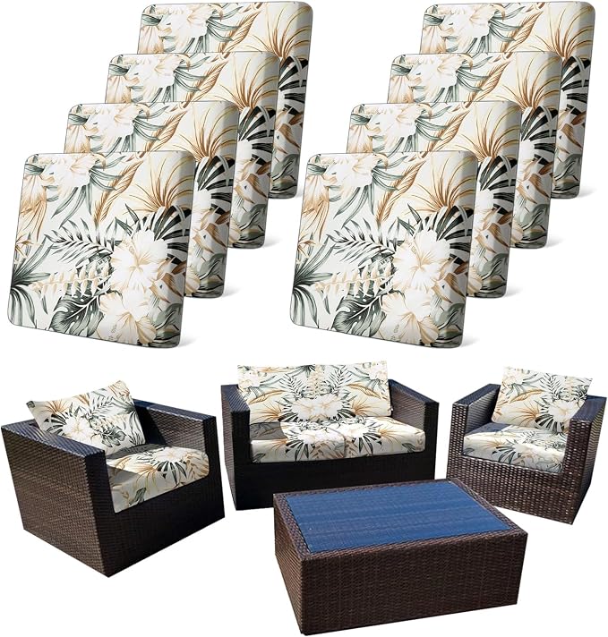 CALBODE 8Pcs Stretch Patio Cushion Cover, Tropical Floral and Leaf Pattern Sofa by CALBODE