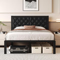 Fluest Full Bed Frame with Headboard PU Leather Upholstered Bed Frame Platform by Fluest