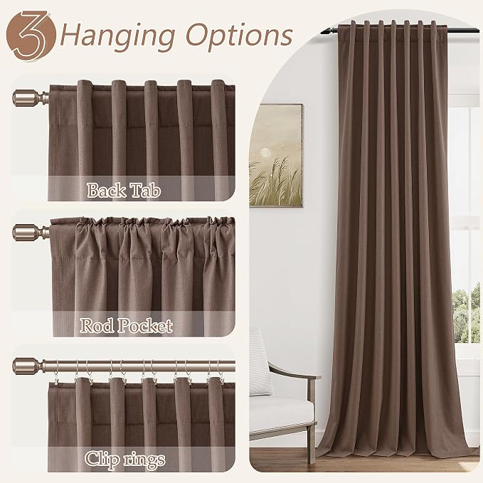 Cappuccino 100% Blackout Linen Curtains 108 Inch Length 2 Panels Set - Image 6