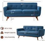Kingfun 65.2" W Loveseat Sofa, Mid Century Modern Decor Love Seat Couches - Image 2