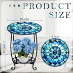 Cinnvoice Outdoor Side Table Round Small Mosaic Patio Accent Indoor End Plant - Image 3